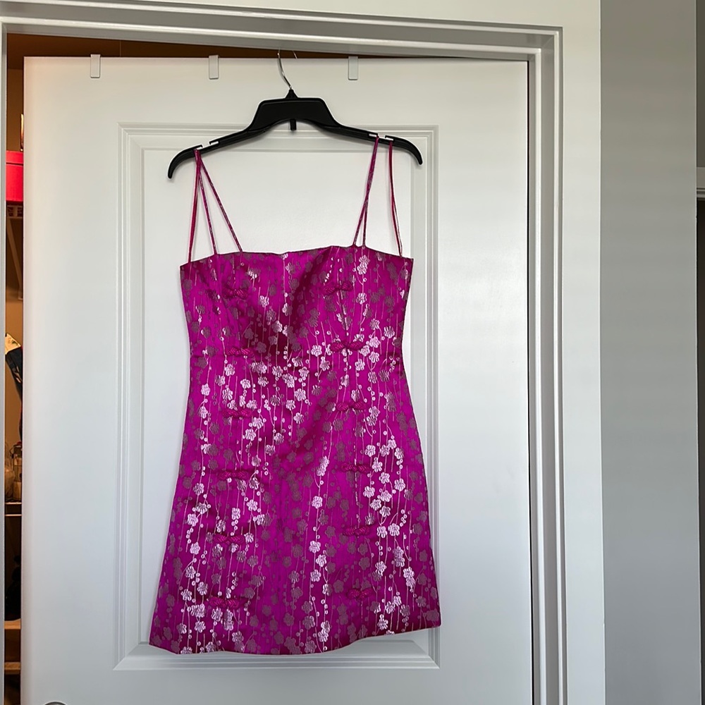 SAU LEE jessey embroidered floral brocade mini dress